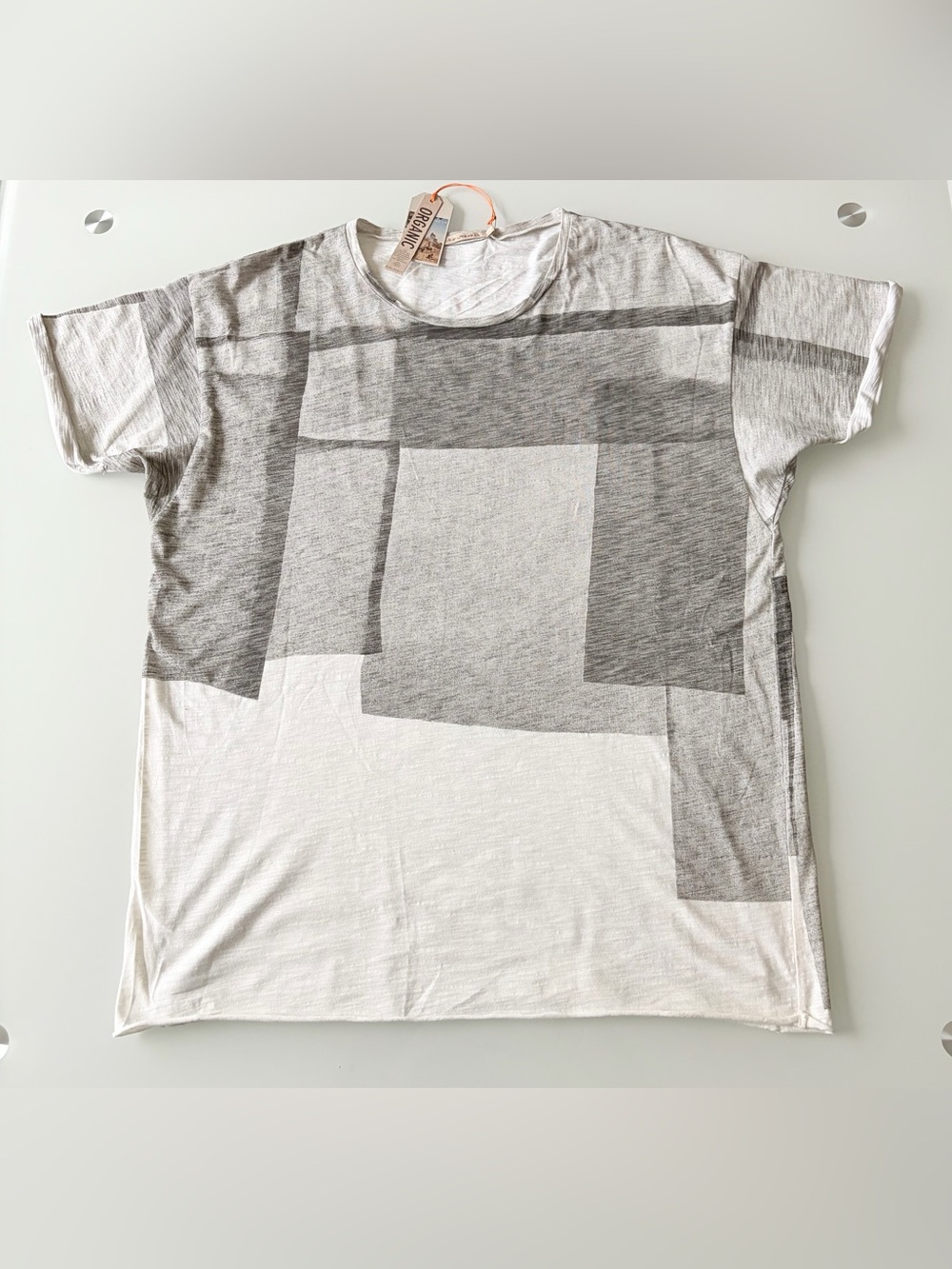 Nudie Jeans Co Raw Hem T-Shirt Slub Collage Offwhite Sz L
